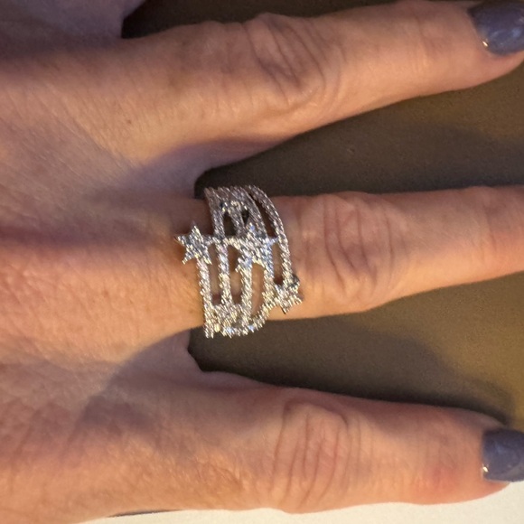 Simulated Diamonds Wrapped Style Star Micro Paved Wide Band Bling Glam Ring, 7 - Picture 3 of 3